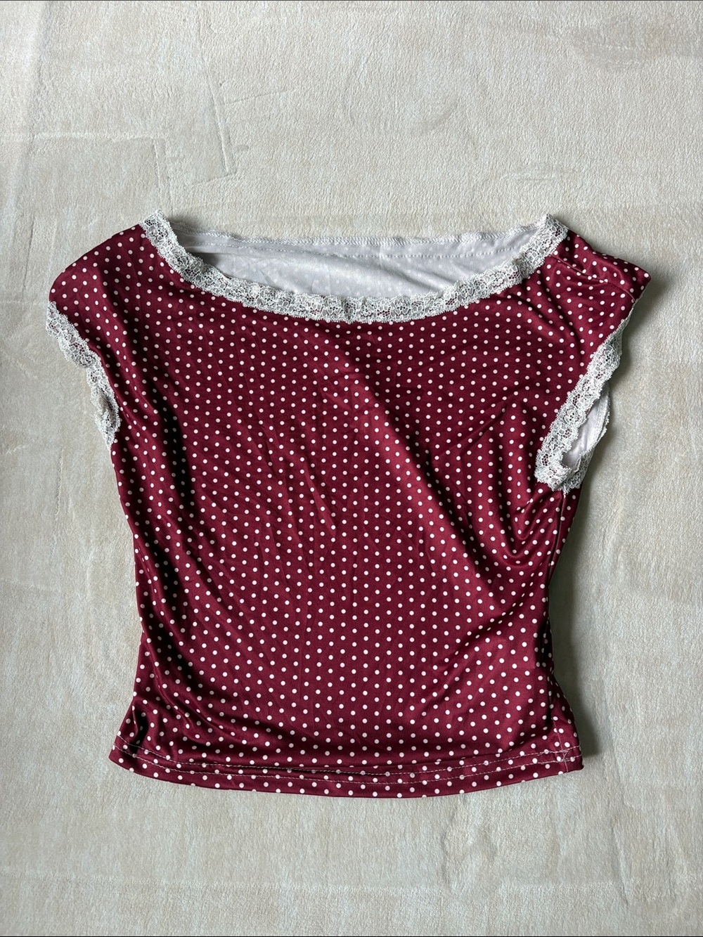 SHEIN Burgundy Polka Dot Lace-Trim Camisole